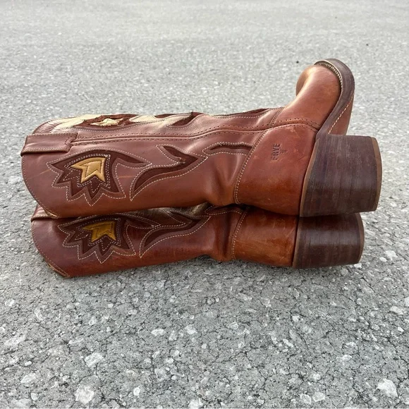 Vintage Frye Sabrina Floral Inlay Leather Boho Pull On Campus Boots Western - Picture 7 of 10